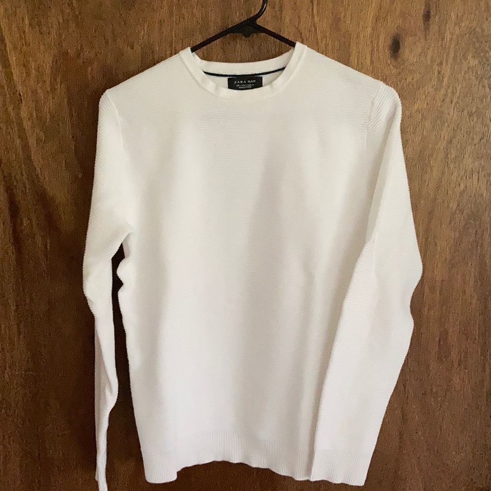 Zara Man white ribbed  pullover sweater small
